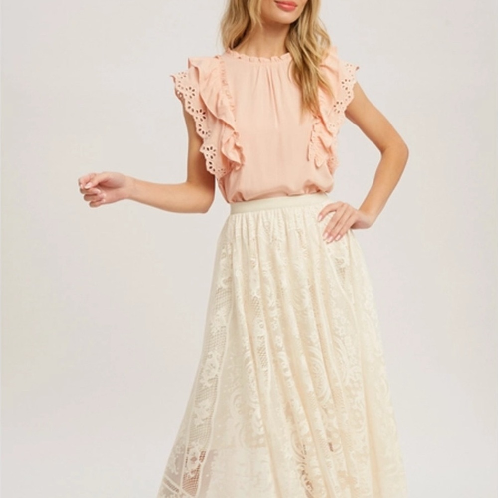 BP Creamy Ivory Lace Tulle Midi Skirt Small